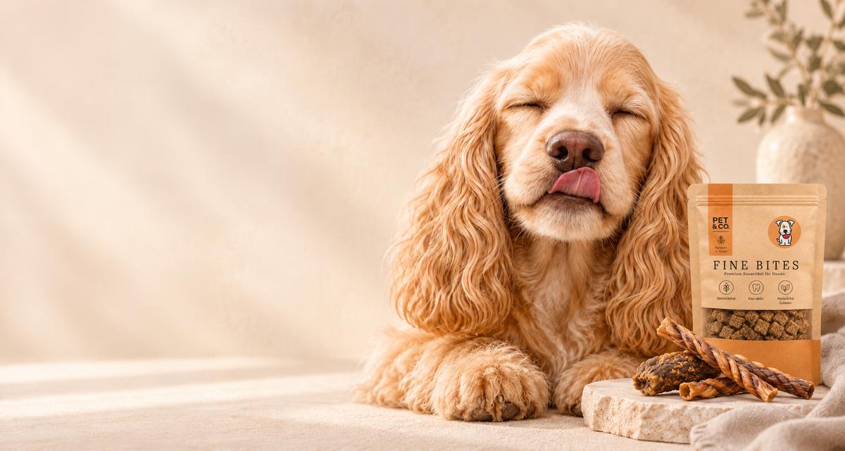 Cocker spaniel with Fine Bites dog treats