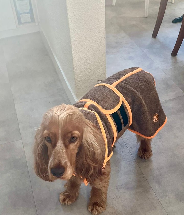 Wrappy Set - Hundebademantel &amp; Handschuh SPA Set - Schokolade